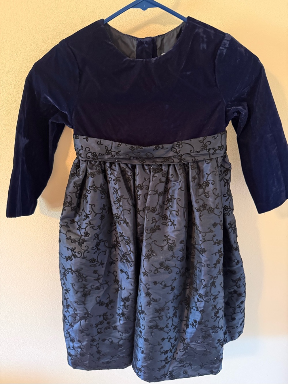 greendog Navy Velvet Bodice with Floral Satin Skirt Dress